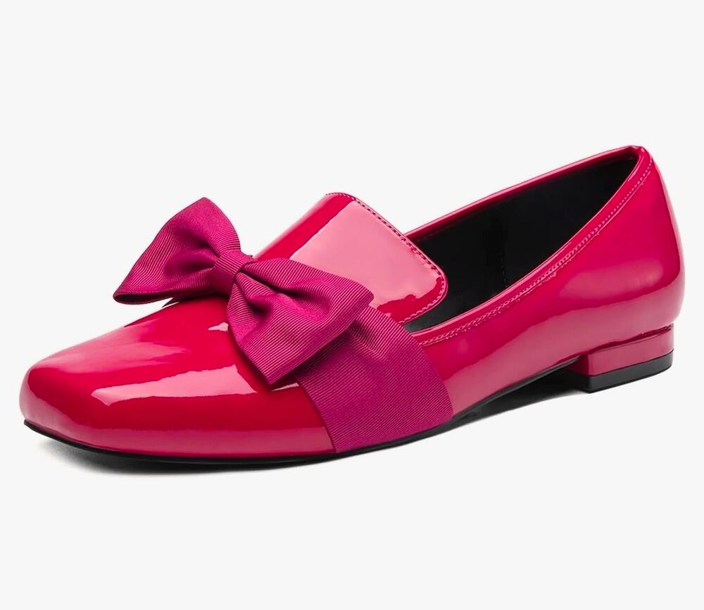 NEWBELLA Women Square Toe Flat Loafers sz 10 wide bright pink new SH28